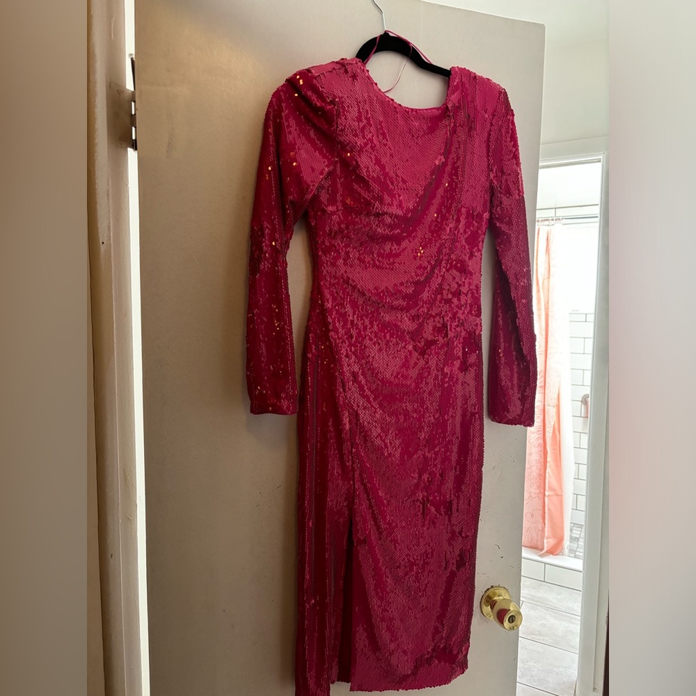 Dress the population hot pink sequins dress size small